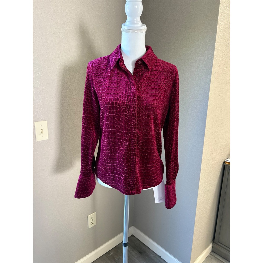 MOTF Womens Red Crocodile Embossed Textured Button Down Shirt Size M
